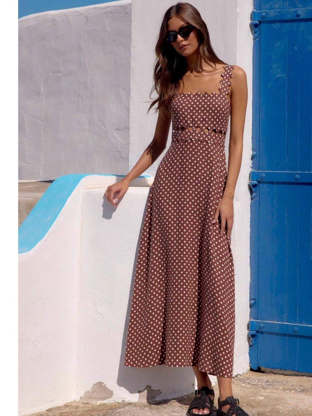 Mister Zimi Brown & White Polka Dot Midi Dress
